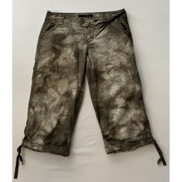 Calvin Klein Jeans Army Green Cargo Capri's Pants Size 12 Ties At Legs Tie Dye - Picture 1 of 11